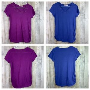 Faded Glory Bundle Lot (S) 2 Short Sleeve Flower Burnout T-shirt w/Silver studs